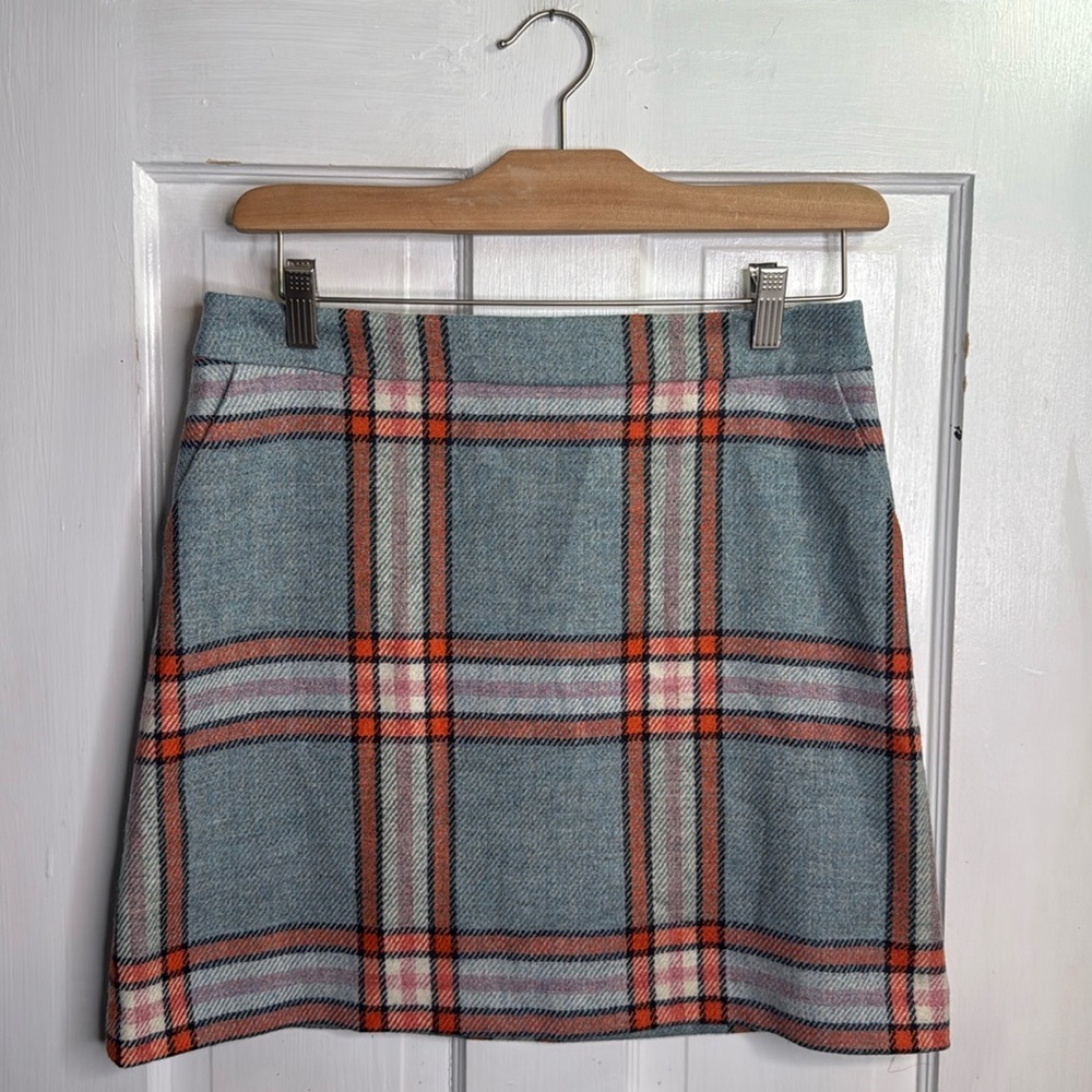Plaid A-Line Mini Skirt in Light Blue and Orange